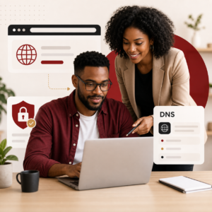 African-American business owner receiving domain transfer and DNS assistance from KL Web Solutions